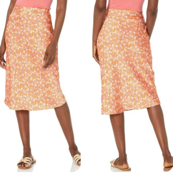 NEW Steve Madden Mindy Midi Skirt Orange Blossom Floral Print Size Small NWT - Picture 1 of 10